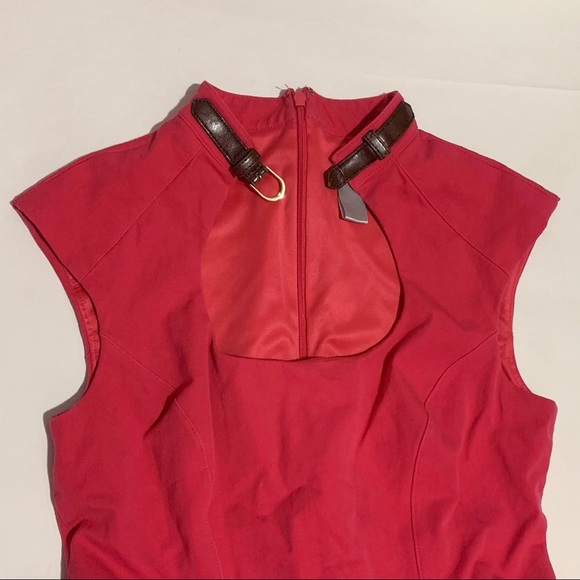 Hot Pink Belt Design Neck Bodycon Midi Dress - Picture 3 of 4